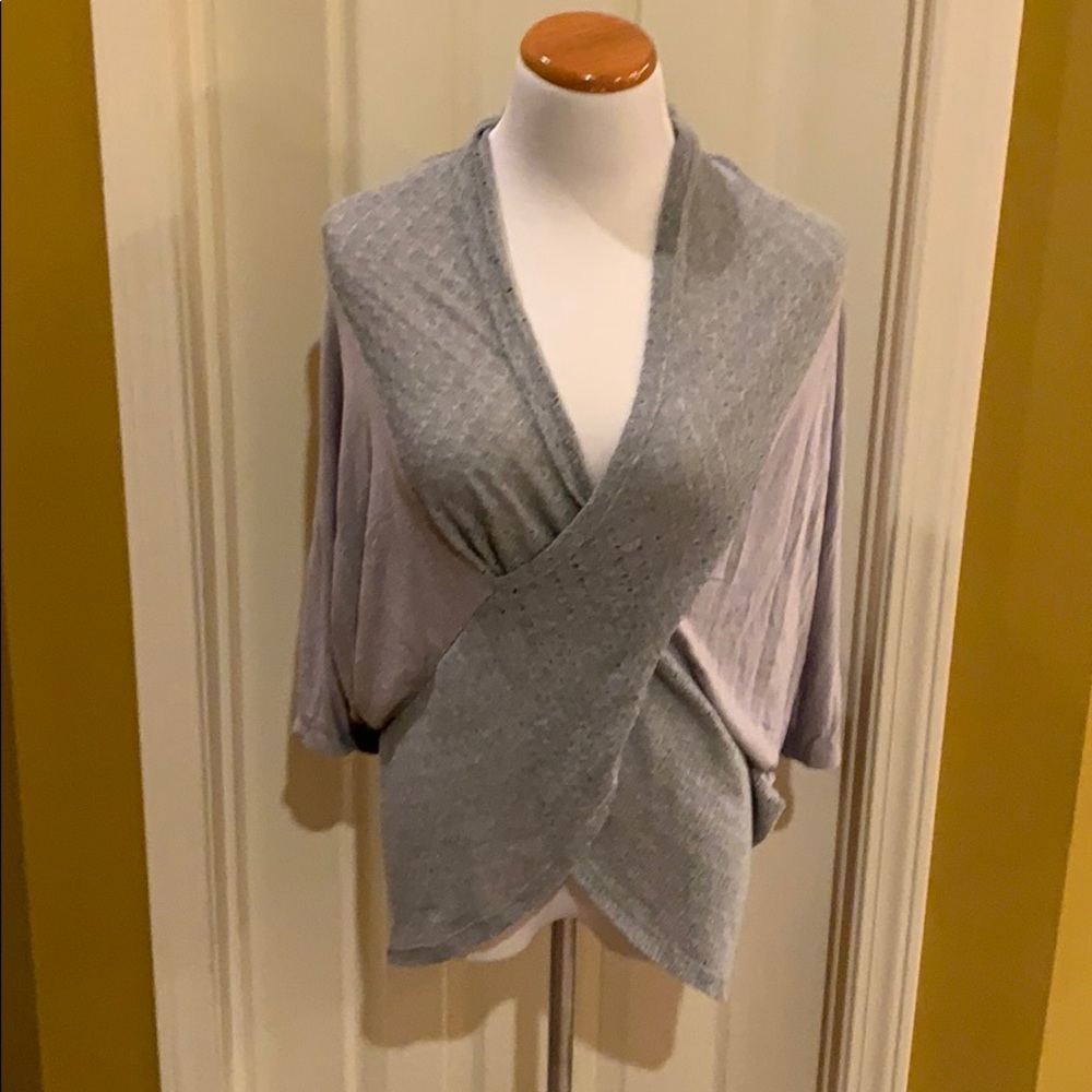 Anthropologie gray batwing top with crochet size S